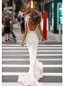 Sleeveless Beaded Ivory Lace Open Back Wedding Dress